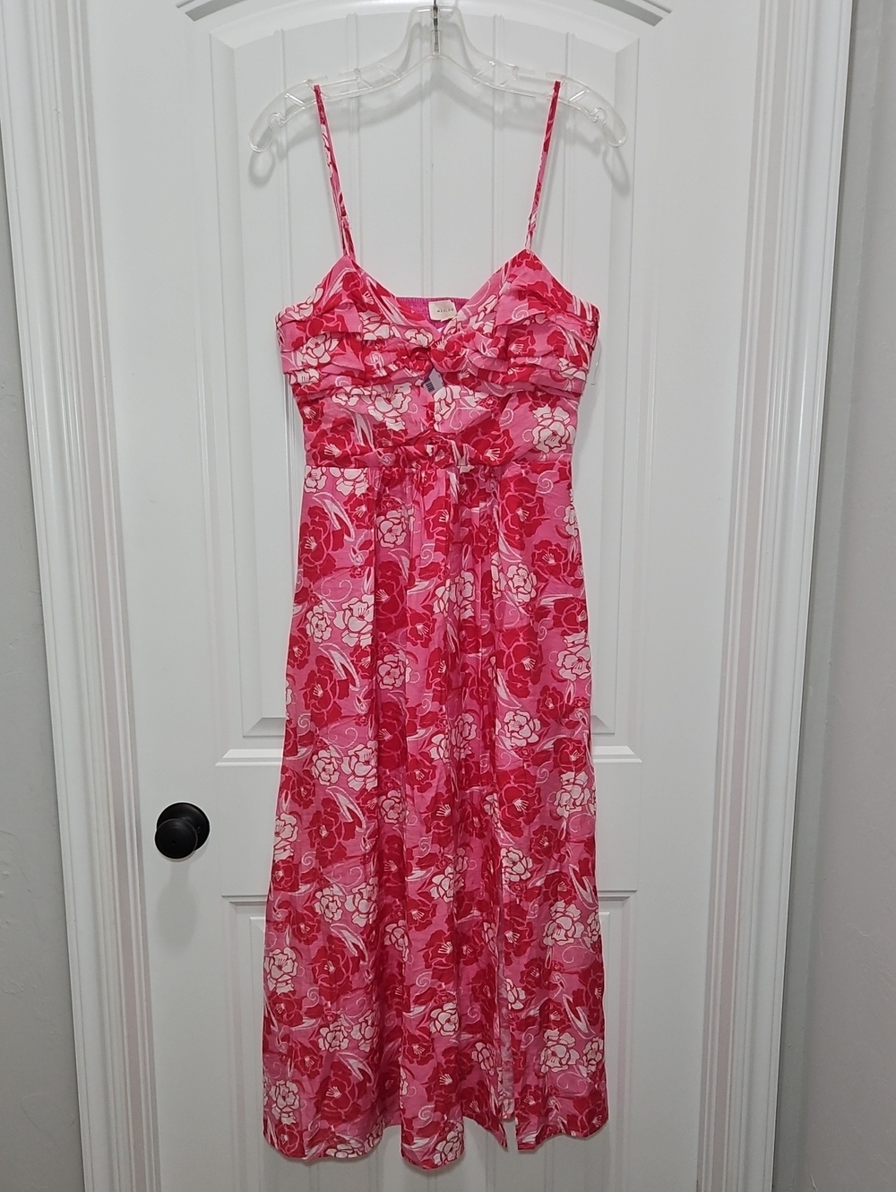 Melloday Pink Floral Spaghetti Strap Midi Dress Smocked Cutout New Small